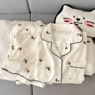 韩系女士睡衣春秋季云朵棉纱薄款翻领长袖甜美家居服2026新款套装