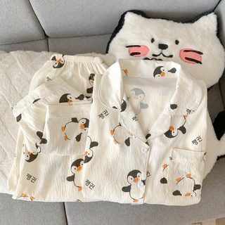 여성 겨울 긴팔 긴바지 캐릭터 산호털 잠옷 세트 루즈핏 홈웨어