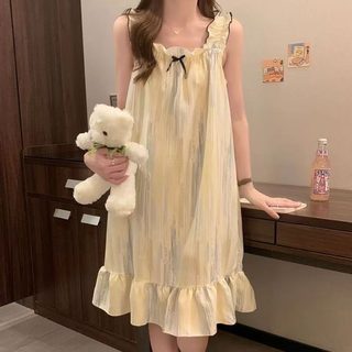 신상 슬립 스커트 면 패드 잠옷 여자 달콤하고 헐렁헐렁한 가정복 한국판