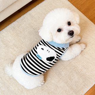 비숑 강아지 옷 봄여름 줄무늬 셔츠 조끼 얇은 반려견 의류