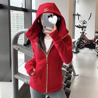 LULU 오리지널 자수 Scuba 맨투맨 여성 슬림 후드 얇은 융 외투 지퍼 캐주얼 스