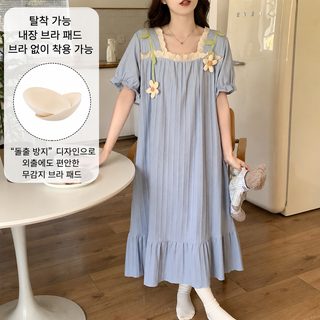 브라패드 내장 여름 공주풍 롱 원피스 잠옷 여성 홈웨어 외출복
