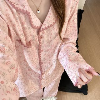 여성 꽃무늬 구름솜 긴팔 긴바지 잠옷 세트 봄가을 여름 홈웨어
