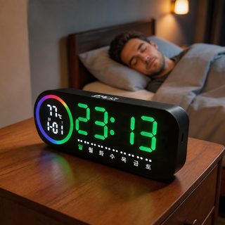 LED 전자 알람 탁상시계 날짜·요일·온도 표시 19cm 심플 대형 화면