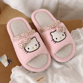 hello kitty 고양이 만화 귀여운 사계절 리넨 슬리퍼 여성 자택 실내 통기 미끄