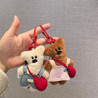 정교한 멜빵바지 털곰 피규어 짜임 숄더백 짜임 끈걸이 귀여운 인형 차량용