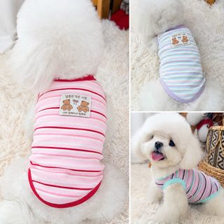 강아지 고양이 봄여름 스트라이프 면 민소매 조끼 옷 테디 비숑 반려동물