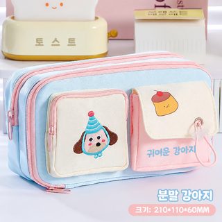 귀여운 한국 감성 대용량 스트링 펜케이스 다기능 오염 방지 캔버스 필통