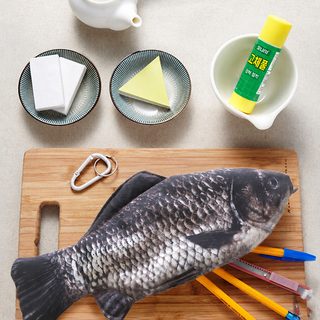PJ 붕어 필통 사실적인 생선 모양 개성 있는 학생용 문구 수납 파우치