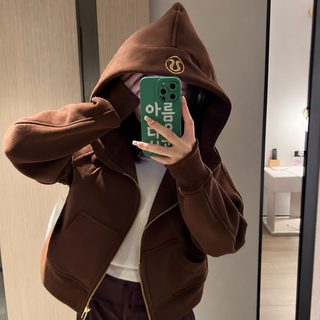 LULU 오리지널 Scuba Oversized 여성 얇은 벨벳 루즈핏 풀 지퍼 후드 코트 맨투맨