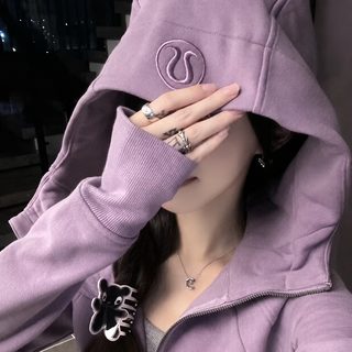 lulu 오리지널 자수 scuba 슬림 풀 지퍼 얇은 후드 카디건 맨투맨 캐주얼 스포