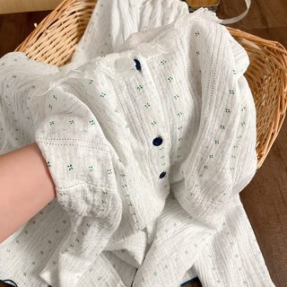 프랑스풍 꽃무늬 여성 구름솜 잠옷 세트 긴팔 긴바지 홈웨어