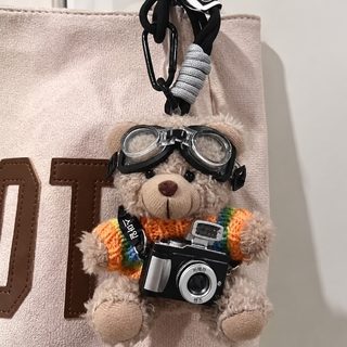 카메라 곰돌이 걸이 가방 장식 털실 인형 천 피규어 커플 열쇠고리 아이디