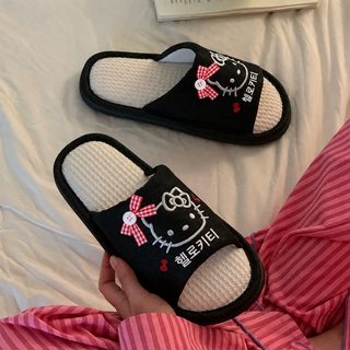 편안한 개성 귀여운 정품 HelloKitty 여자 리넨 슬리퍼 사계절 공용 침실 학생