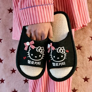 hellokitty 리넨 슬리퍼 여자 사계절 2025 신형 실내 가정 미끄럼 방지 방취 삼베 바닥 슬리퍼