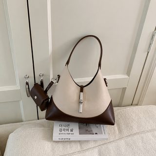 2026 신상 여성 배색 겨드랑이 숄더백 데일리 통근 크로스백 지퍼 미디엄백