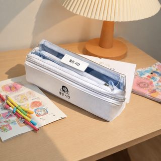 일본계 통포 필통 경사 소수 미니멀 바람 중고교 학생 문예 이중 문구 수납