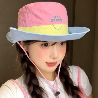 도파민 배색 자외선 차단 모자 봄여름 나들이 알파벳 자수 속건 어부모 신