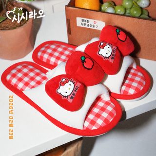 달콤한 HelloKitty 면마 슬리퍼 여사계절 삼려구 왕홍 캐주얼 소프트 베이스