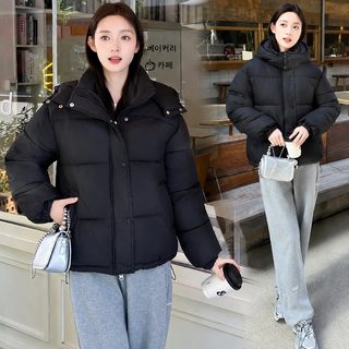 여성 탈부착 후드 숏패딩 루즈핏 겨울 하이넥 지퍼 면패딩 점퍼