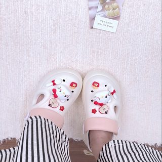 여성용 귀여운 고양이 캐릭터 EVA 통굽 키높이 아쿠아 클로그 여름 슬립온