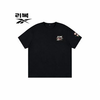 리복/리복 클래식 순면 루즈핏 빈티지 식물 꽃 모조 자수 캐주얼 반팔 티셔