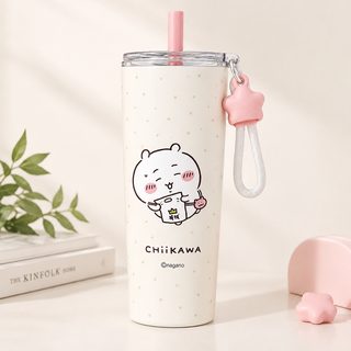 아이커쓰 치이카와 650ml 대용량 316 스테인리스 보온병 빨대 텀블러 차량용
