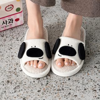 귀여운 강아지 재택 리넨 슬리퍼 여자 땀 흡수 통기 미끄럼 방지 소프트 베