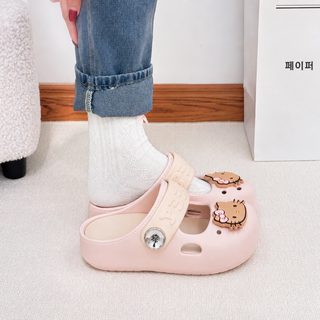 여성 캐릭터 고양이 EVA 통굽 크록스 스타일 슬리퍼 여름용 귀여운 원터치