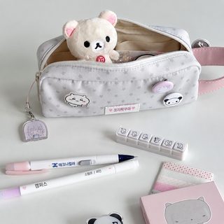 한국 감성 그레이 핑크 별 캔버스 필통 대용량 학생 문구 수납 파우치 화장