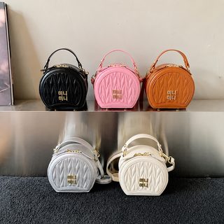 KOCDR 여아 가방 퀼팅 미니 원형 크로스백 공주풍 아동 데일리 숄더백