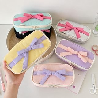 Hisocute 인스타 감성 리본 화장품 파우치 여행용 휴대용 세면도구 수납 학생