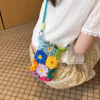 소수의 높은 용모치 니트 꽃 핸드폰 가방 크로스 작은 가방 여름 산책 펀칭 휴가 가벼운 작은 가방