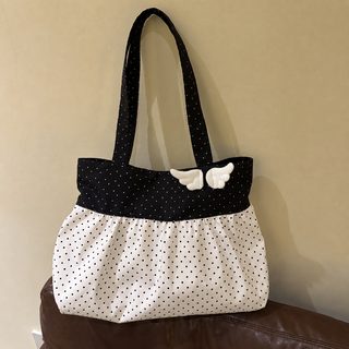 레트로 윙 도트 프릴 캔버스 숄더백 대용량 통학 출근 데일리 가방