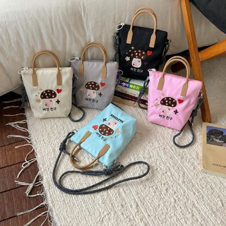 만화 자수 어린이 버섯 나일론 휴대용 크로스백 소규모 용모치 핸드폰 가방 다기능 수납 크로스백