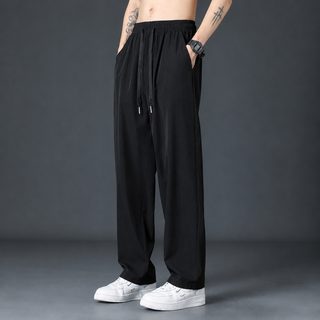 남성 여름 냉감 와이드 슬랙스 사방스판 통기성 스트레이트 밴딩 팬츠