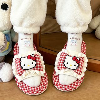 집에서 미끄럼 방지 귀여운 바닥 털털 슬리퍼 여자 겨울 정품 HelloKitty 일자
