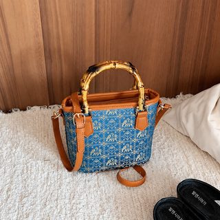여성용 대나무 프린트 미니 크로스백 빈티지 지퍼 숄더백 데일리 통근 가방