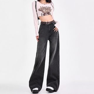 블랙 그레이 스트레이트 진 여성 봄 여름 얇은 하이웨스트 와이드 슬림감 슬림감 와이드 팬츠 2026년 신상