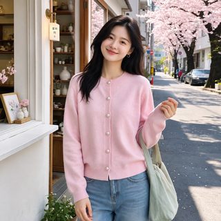 여성 가을 겨울 라운드넥 니트 가디건 루즈핏 긴팔 소프트 단색 스웨터