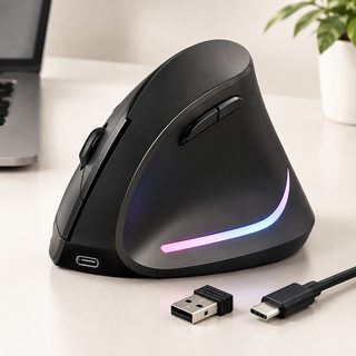 버티컬 인체공학 무선 마우스 블루투스 2.4GHz 듀얼모드 Type-C 충전 RGB 저소음
