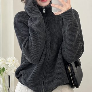가을 겨울 신상 터틀넥 니트 카디건 여성 루즈한 지퍼 스웨터 여성 여성복