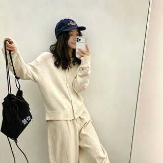 한국계 가을/겨울 신상 복고풍 꽃무늬 박시한 스웨터 카디건 박시한 날씬한