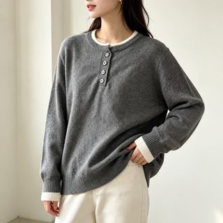 회색 패션 소프트 찹쌀 콜라주 가짜 스웨터 2벌 가을 겨울 신상 라운드 네크