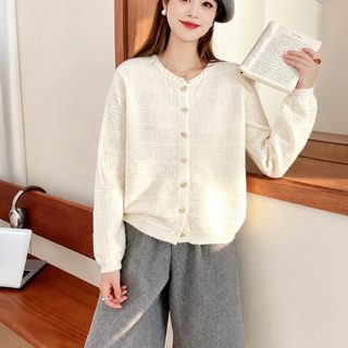 한국판 펀칭 레이스 네크라인 니트 여자 가을/겨울 소프트 찹쌀 긴팔 카디
