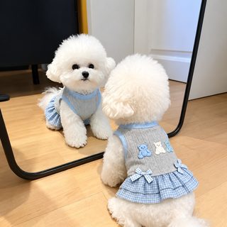 강아지 곰돌이 리본 원피스 소형견 통풍 치마 봄여름 반려견 옷