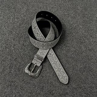 Vintage 중고 은 흰색 리벳 벨트 바늘 단추 벨트 벨트 소수 백합 남녀 복고풍