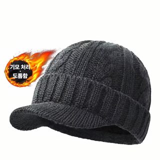 크로스보더 짧은 처마 오리털모자 겨울 중장년층 기모 가후 보온 꽈배기 털실 니트 모자