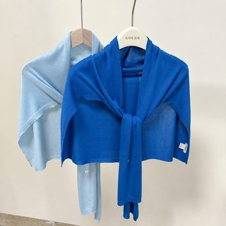 파란색 흰색 숄 겉단 왕홍 매듭 조끼 한국판 봄여름 얇은 부드러운 에어컨