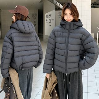 미니멀 겨울 후드 패딩 점퍼 루즈핏 두꺼운 보온 캐주얼 외투